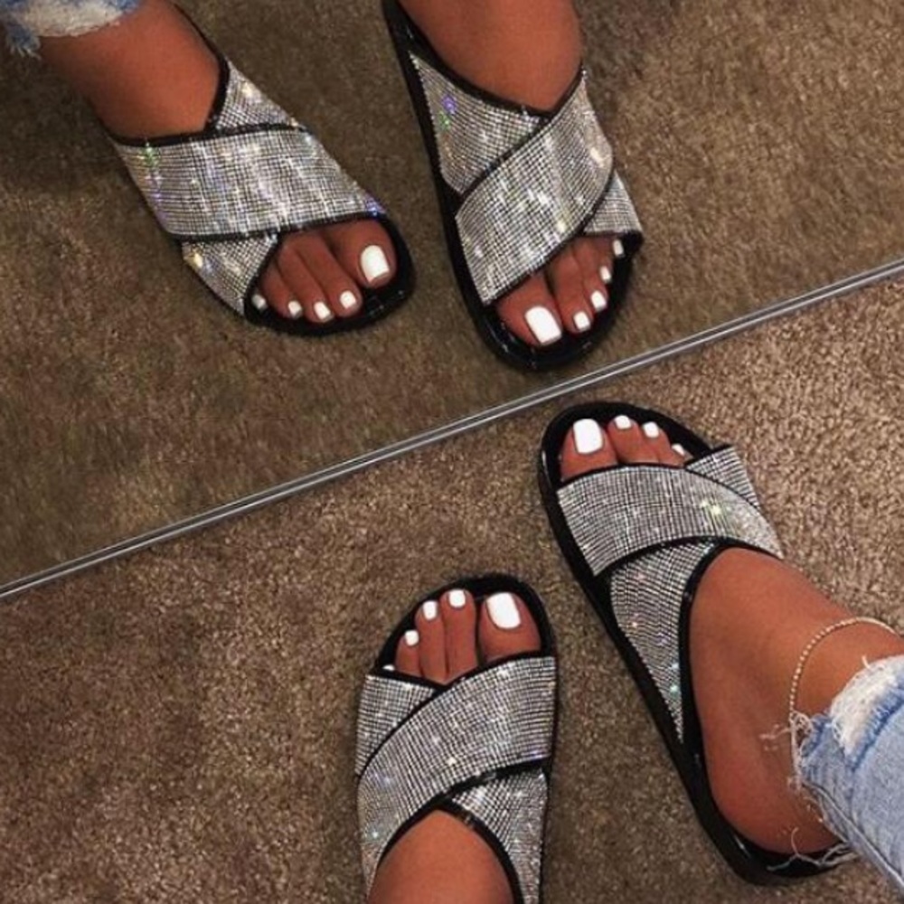 Black Crystal Jelly Sandals